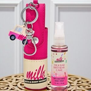 Bath & Body Works Milk Bar Birthday Cake Hand Sanitizer Spray & Holder Set NEW